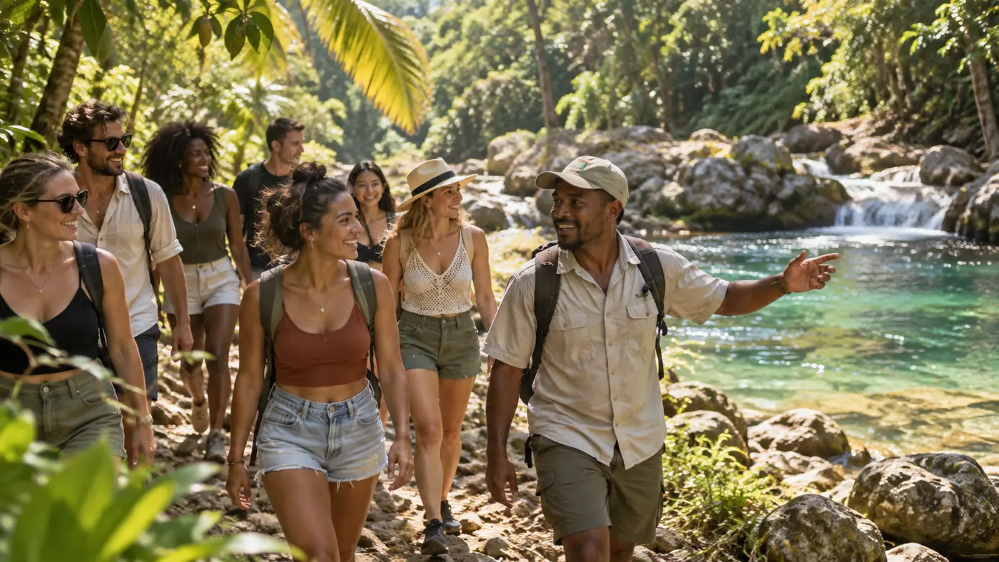 Grupo pequeño explorando un entorno natural de República Dominicana